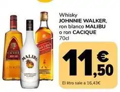 Supeco Johnnie walker/malibu/cacique - whisky, ron blanco o ron oferta