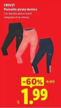 Ocine Crivit - pantalon pirata tecnico oferta