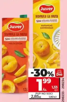 Dia Beguda de suc Disfruta sense sucre afegit de préssec / de taronja Juver oferta
