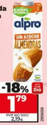 Dia Beguda d'ametlles sense sucre Alpro oferta