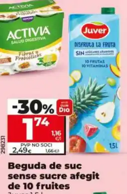 Dia Beguda de suc sense sucre afegit de 10 fruites Juver oferta