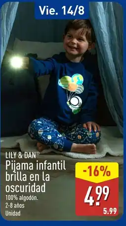 ALDI LILY & DAN Pijama infantil brilla en la oscuridad oferta