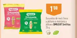 Supermercados Deza SMILEAT Gusanitos de maíz fresa y plátano o manzana y plátano Smilitos oferta