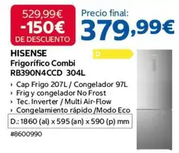 Costco Hisense - frigorifico combi rb390n4ccd 304l oferta