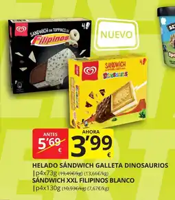 Supermercados MAS Helado sándwich galleta dinosaurios oferta