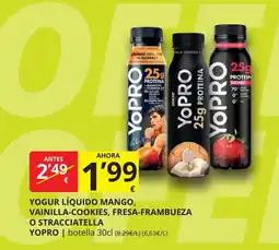 Supermercados MAS YOPRO Yogur líquido mango, vainilla-cookies, fresa-frambueza o stracciatella oferta