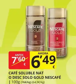 Supermercados MAS Café soluble nat o desc solo gold oferta