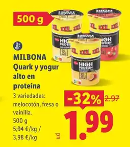Lidl MILBONA Quark y yogur alto en proteína oferta