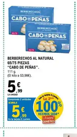 E.Leclerc CABO DE PEÑAS Berberechos al natural 65/75 piezas oferta