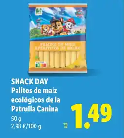 Lidl SNACK DAY Palitos de maíz ecológicos de la Patrulla Canina oferta