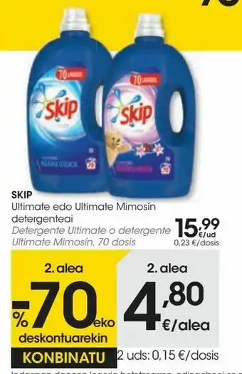Eroski Skip detergente ultimate o detergente ultimate mimosín, 70 dosis oferta