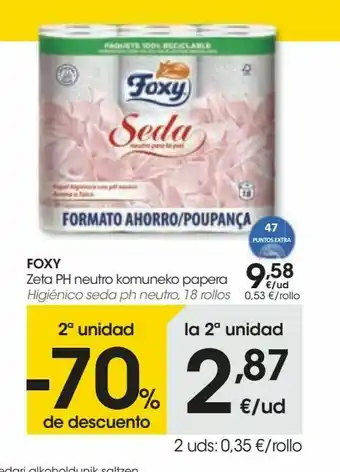 Eroski Foxy higiénico seda ph neutro, 18 rollos oferta