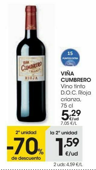 Eroski Viña cumbrero vino tinto d.o.c rioja crianza oferta