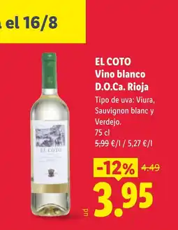Lidl EL COTO Vino blanco D.O.Ca. Rioja oferta