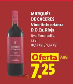 Lidl MARQUÉS DE CÁCERES Vino tinto crianza D.O.Ca. Rioja oferta