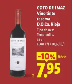 Lidl COTO DE IMAZ Vino tinto reserva D.O.Ca. Rioja oferta
