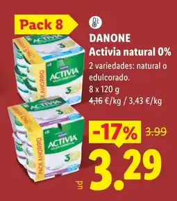 Lidl DANONE Activia natural 0% oferta