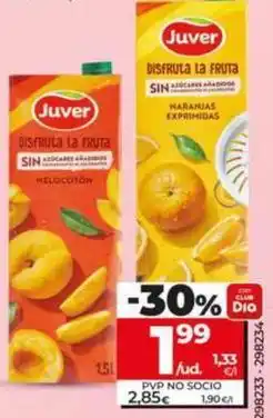 Dia Juver - bebida de zumo disfruta sin azúcar añadido de melocotón/de naranja oferta