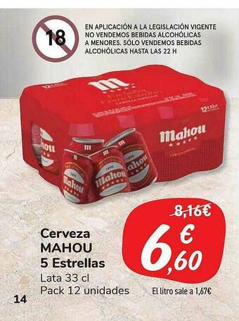 Carrefour Market Cerveza Mahou 5 Estrellas oferta