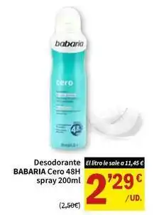 SPAR Babaria - desodorante cero 48h spray oferta