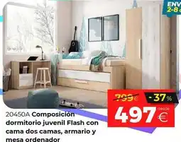Ahorro Total Flash - composition dormitorio juvenil con cama dos camas, armario y mesa ordenador oferta