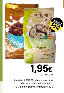 Cash Ifa CERIDES Cereales rellenos de crema de cacao con avellanas o trigo integral y arroz frutas oferta