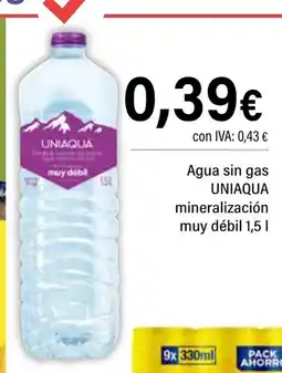Cash Ifa UNIAQUA Agua sin gas mineralización muy débil oferta