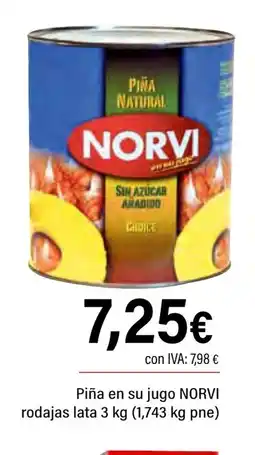 Cash Ifa NORVI Piña en su jugo rodajas lata oferta