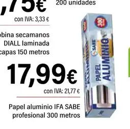 Cash Ifa IFA SABE Papel aluminio profesional 300 metros oferta