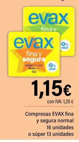 Cash Ifa EVAX Compresas fina y segura normal 16 unidades o súper 13 unidades oferta