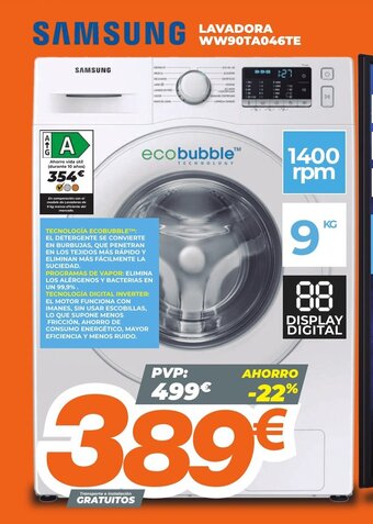 Pascual Martí Samsung Lavadora WW90TA046TE oferta