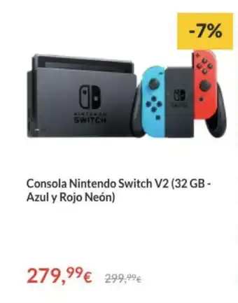 Worten Nintendo Switch V2 Consola (32 GB-Azul y Rojo Neón) oferta