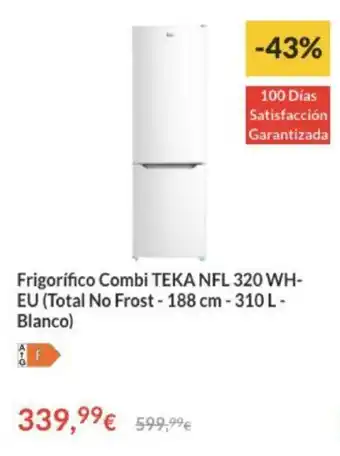 Worten Teka Frigorifico Combi 320 NFL 320 WH-EU (Total No Frost - 188 cm - 310 L - Blanco) oferta