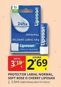 Supermercados MAS Liposan - protector labial normal, soft rose o cherry oferta