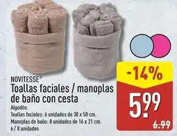 ALDI Novitesse - toallas faciales / manoplas de baño con cesta oferta
