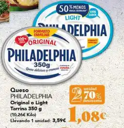 Gadis PHILADELPHIA Queso Original o Light Tarrina oferta