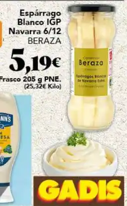 Gadis BERAZA Espárrago Blanco IGP Navarra 6/12 oferta