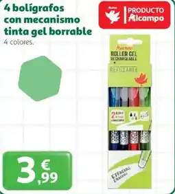 Alcampo 4 bolígrafos con mecanismo tinta gel borrable oferta