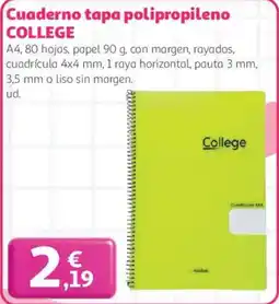 Alcampo COLLEGE Cuaderno tapa polipropileno oferta