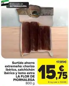 Carrefour La flor piornalega - surtido ahorro extremeno: chorizo iberico, salchichon iberico y lomo extra oferta