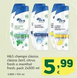 HiperDino H&s - champú clásico, clásico 2 en 1, citrus fresh o menthol fresh oferta