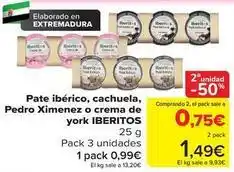 Carrefour Ibéritos - pate iberico, cachuela, pedro ximenez o crema de york oferta