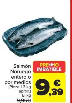 Carrefour Salmón noruego entero o por medios oferta
