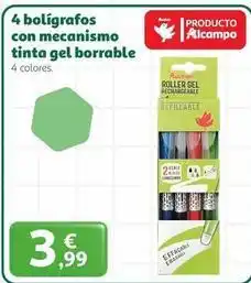 Alcampo Auchan - 4 boligrafos con mecanismo tinta gel borrable oferta
