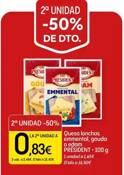 Dialprix PRÉSIDENT Queso lonchas emmental, gouda o edam oferta