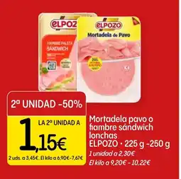 Dialprix ELPOZO ELPOZO Mortadela pavo o fiambre sandwich lonchas oferta