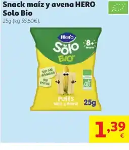 Alcampo HERO Snack maíz y avena Solo Bio oferta