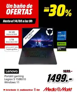 MediaMarkt Lenovo - portatil gaming legion 5 15irx10 windows 11 oferta