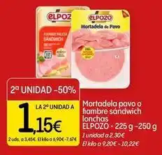 Dialprix Elpozo - mortadela pavo o fiambre sandwich lonchas oferta