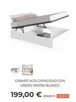 Muebles Sayez Blanco - canapé alta capacidad con uñero 150x190 oferta